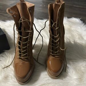 Fashion Nova Brown Lace-Up Platform Combat Boots